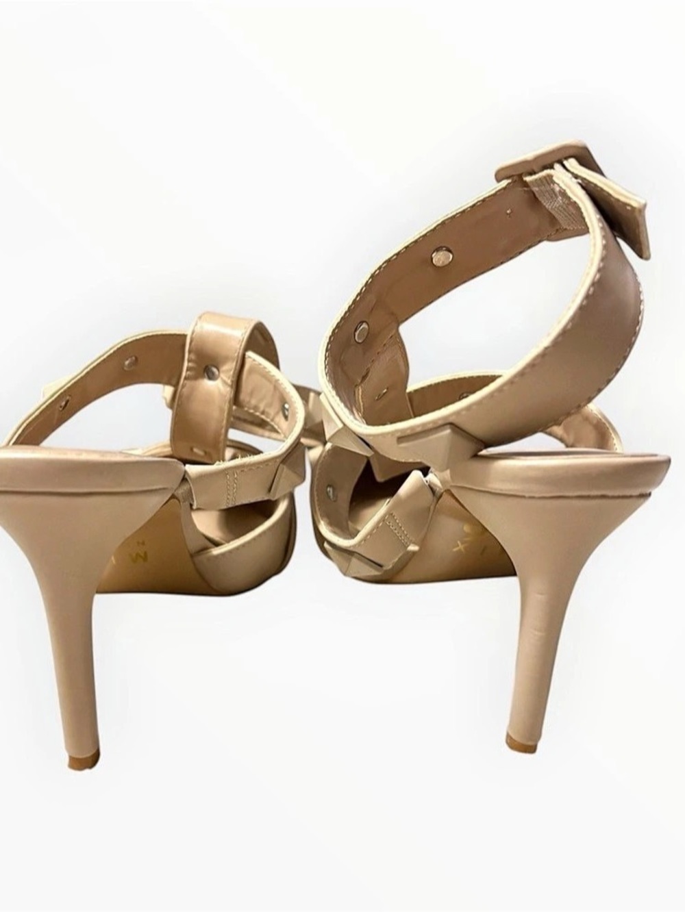 Mix No. 6 Lassy Studded T-Strap Pump Heels Nude Beige Pointed Toe - Size 8 - Picture 3 of 5